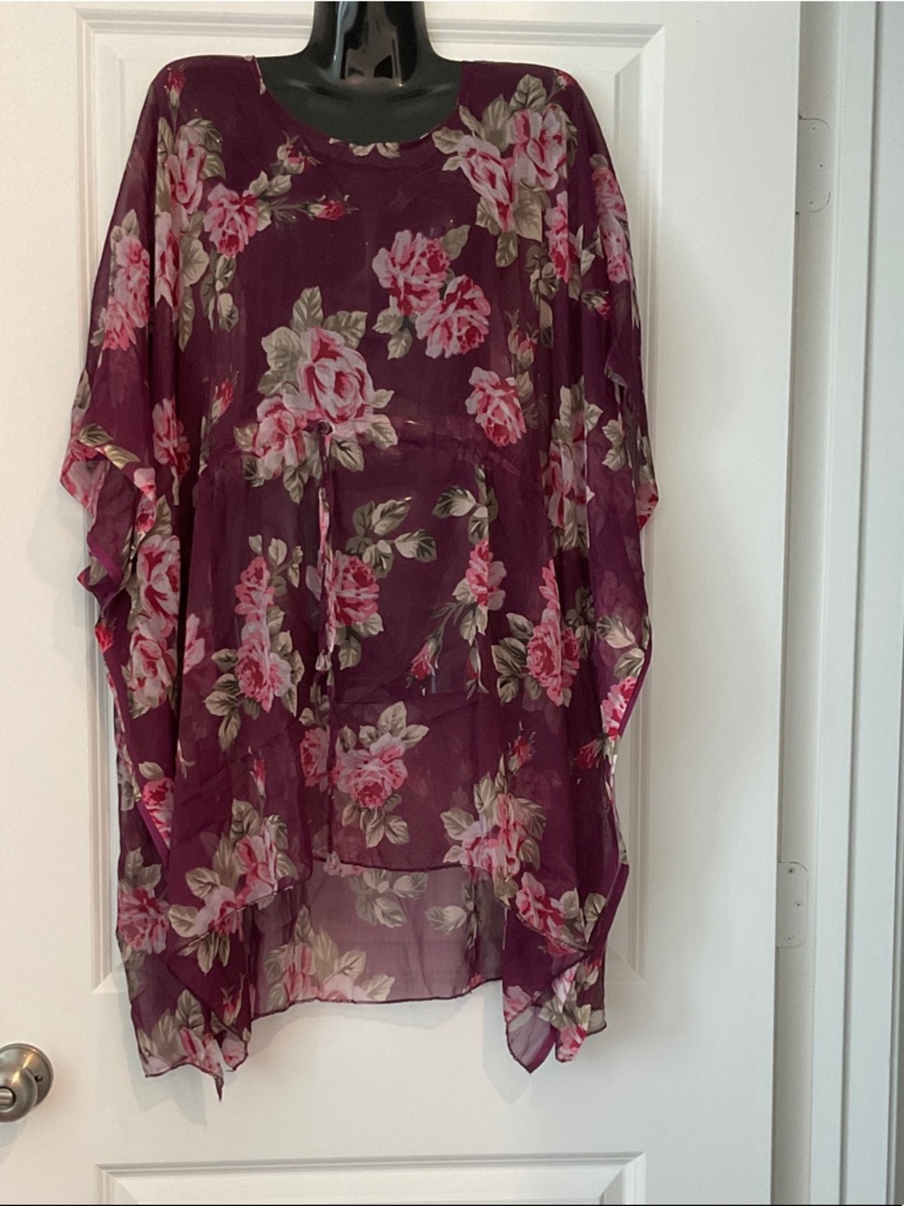 Floral Sheer Maroon Women's Swim Coverup
